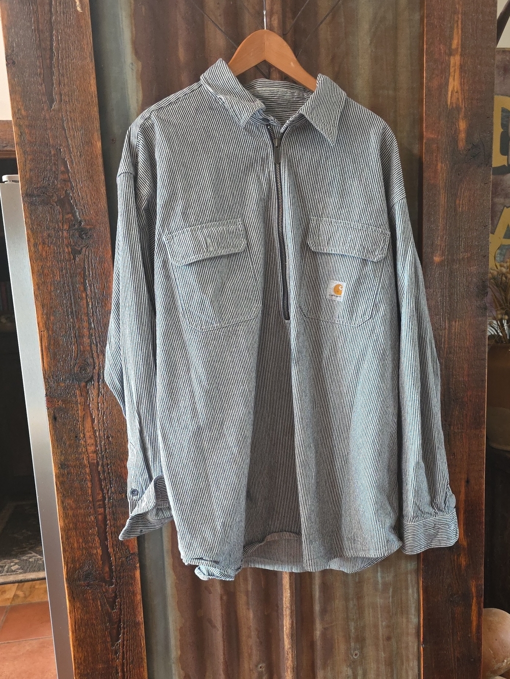 Carhartt Gray & White Pinstripe Half-Zip Shirt Jacket Xxl